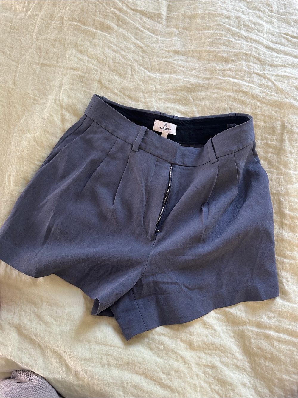 Babaton blue grey Pleated High-Rise Shorts